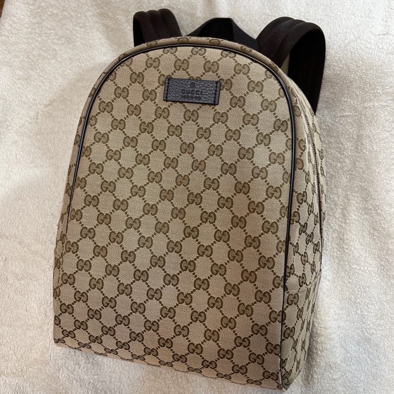 GUCCI 古馳 - 經典雙G 緹花帆布牛皮滾邊拉鍊後背包-0