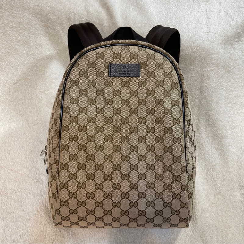 GUCCI 古馳 - 經典雙G 緹花帆布牛皮滾邊拉鍊後背包-6