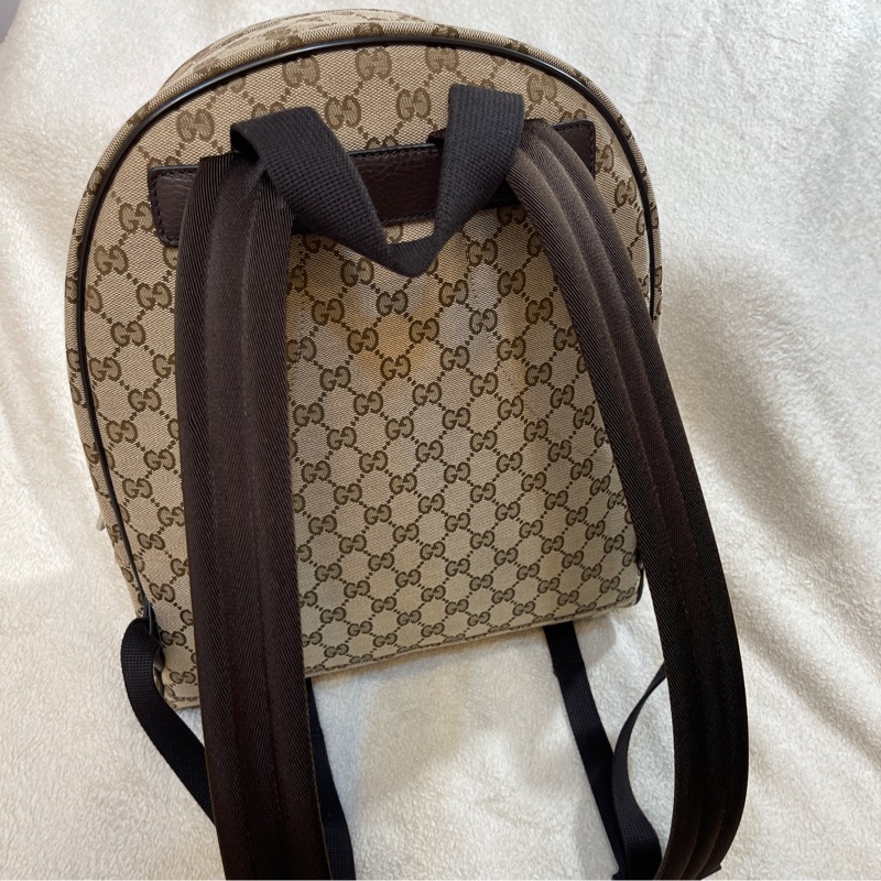 GUCCI 古馳 - 經典雙G 緹花帆布牛皮滾邊拉鍊後背包-7