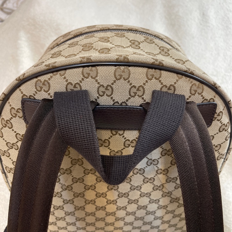 GUCCI 古馳 - 經典雙G 緹花帆布牛皮滾邊拉鍊後背包-8