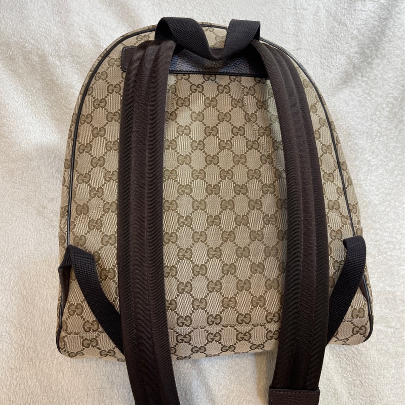 GUCCI 古馳 - 經典雙G 緹花帆布牛皮滾邊拉鍊後背包-9