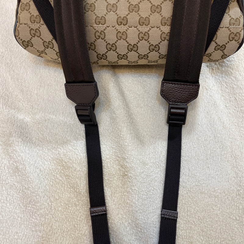 GUCCI 古馳 - 經典雙G 緹花帆布牛皮滾邊拉鍊後背包-10