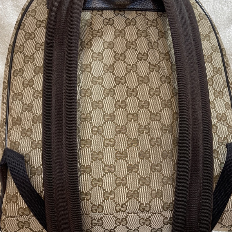 GUCCI 古馳 - 經典雙G 緹花帆布牛皮滾邊拉鍊後背包-11