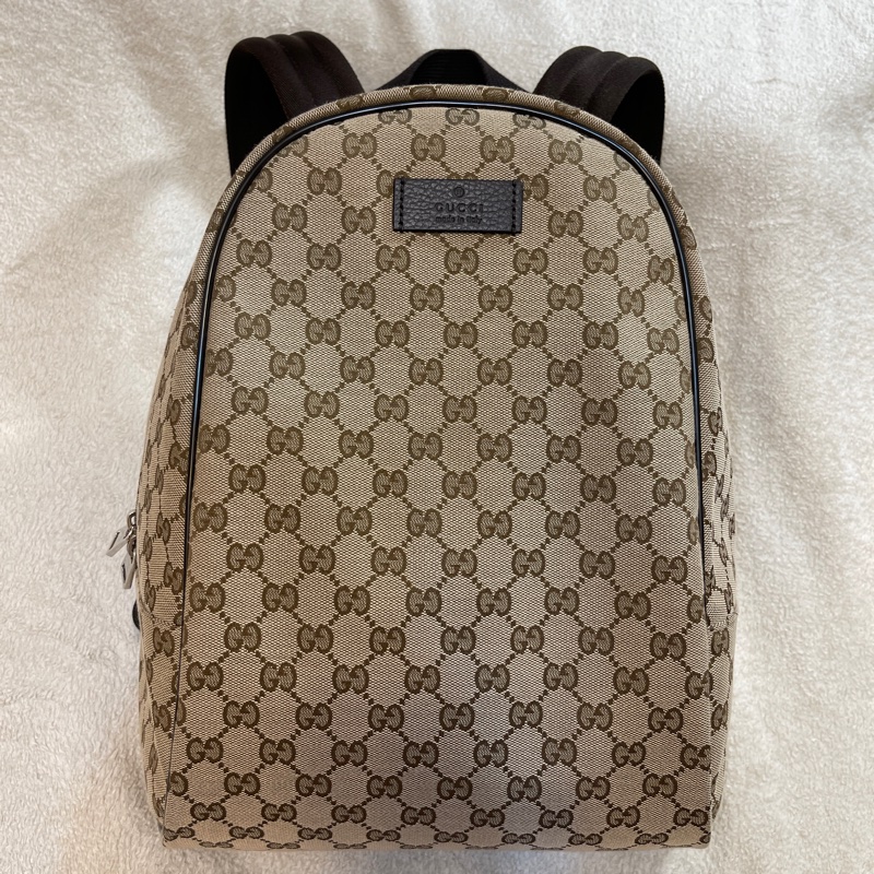 GUCCI 古馳 - 經典雙G 緹花帆布牛皮滾邊拉鍊後背包-1