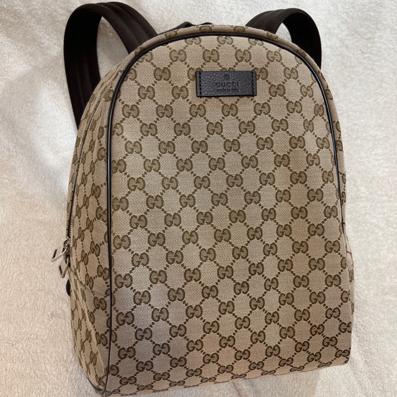 GUCCI 古馳 - 經典雙G 緹花帆布牛皮滾邊拉鍊後背包-2