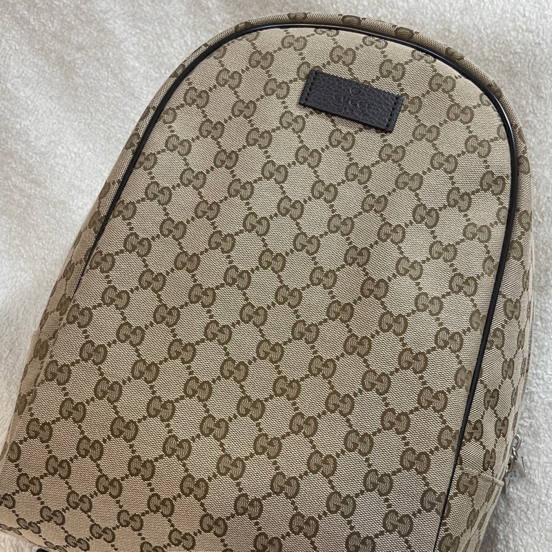 GUCCI 古馳 - 經典雙G 緹花帆布牛皮滾邊拉鍊後背包-4