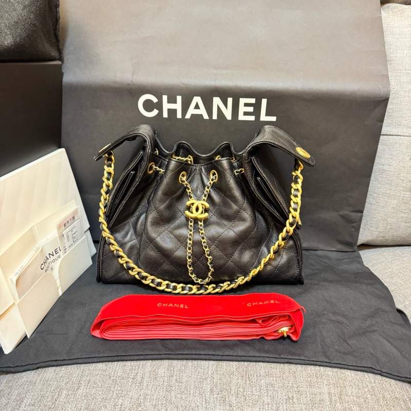 香奈兒 CHANEL 新款 25S hobo 抽縄 荔枝牛皮嬉皮包 水桶包 小號-0