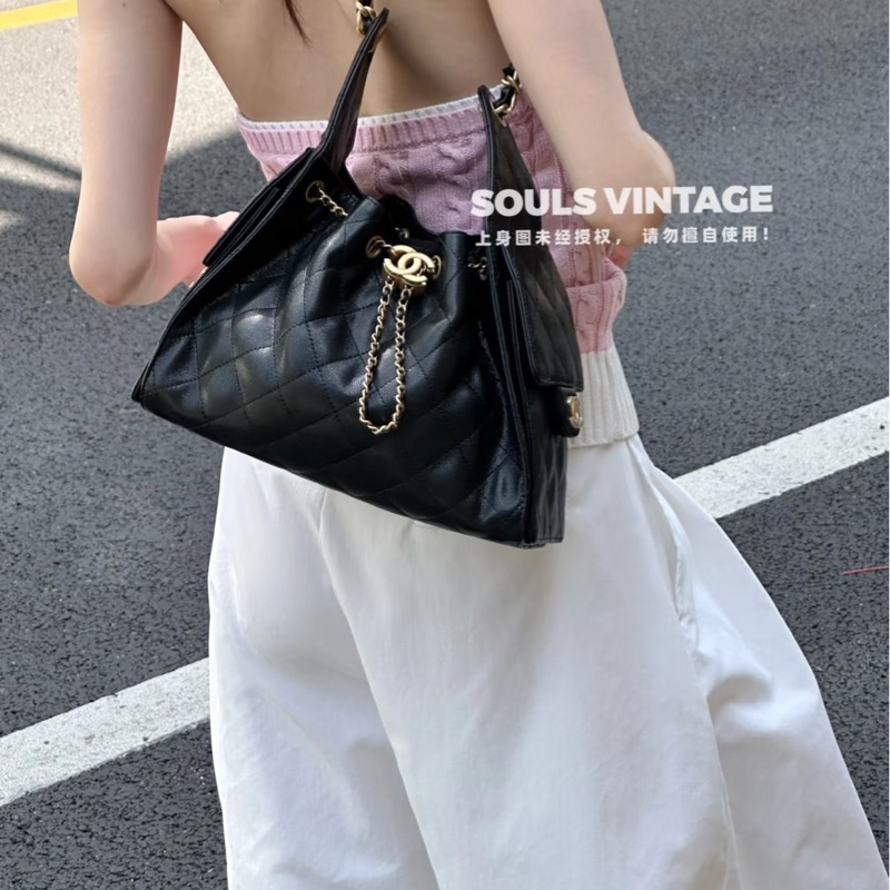 香奈兒 CHANEL 新款 25S hobo 抽縄 荔枝牛皮嬉皮包 水桶包 小號-1