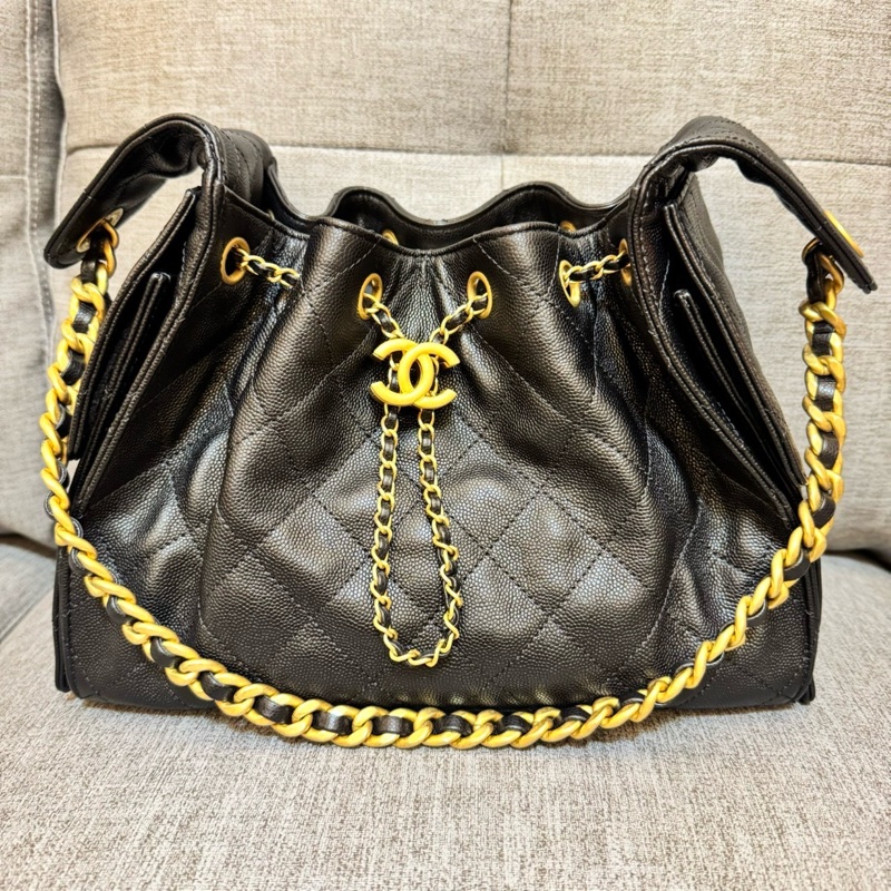 香奈兒 CHANEL 新款 25S hobo 抽縄 荔枝牛皮嬉皮包 水桶包 小號-5
