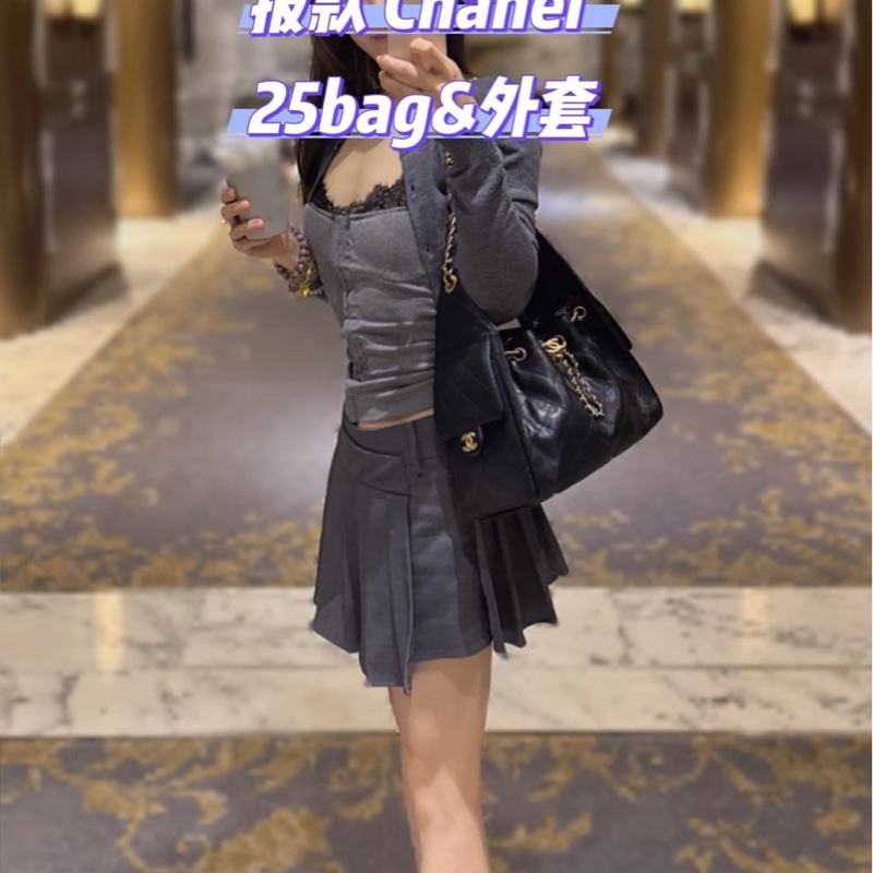 香奈兒 CHANEL 新款 25S hobo 抽縄 荔枝牛皮嬉皮包 水桶包 小號-27