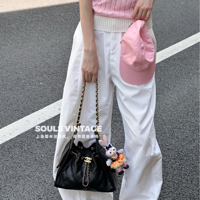 香奈兒 CHANEL 新款 25S hobo 抽縄 荔枝牛皮嬉皮包 水桶包 小號-28