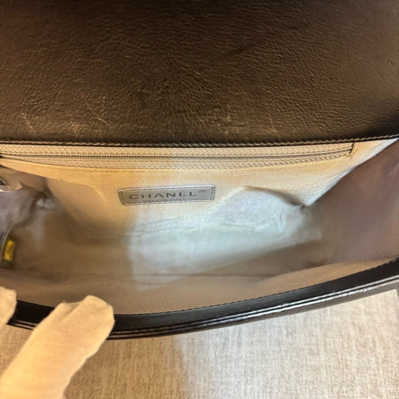 香奈兒CHANEL LEBOY 28 外縫復古銀黑色牛皮 鏈條包 肩背包 斜背包-35