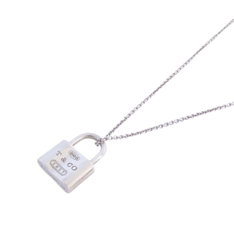TIFFANY&CO 925純銀Padlock Necklace銀扣項鏈-0