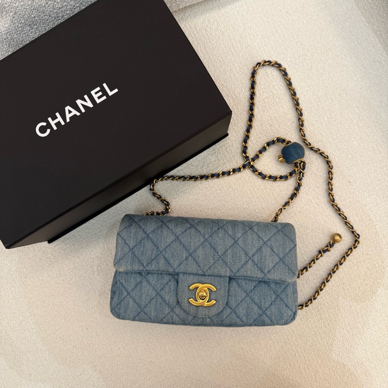 丹寧金球鏈CHANEL MINI COCO 20cm藍色牛仔肩背斜背包-0