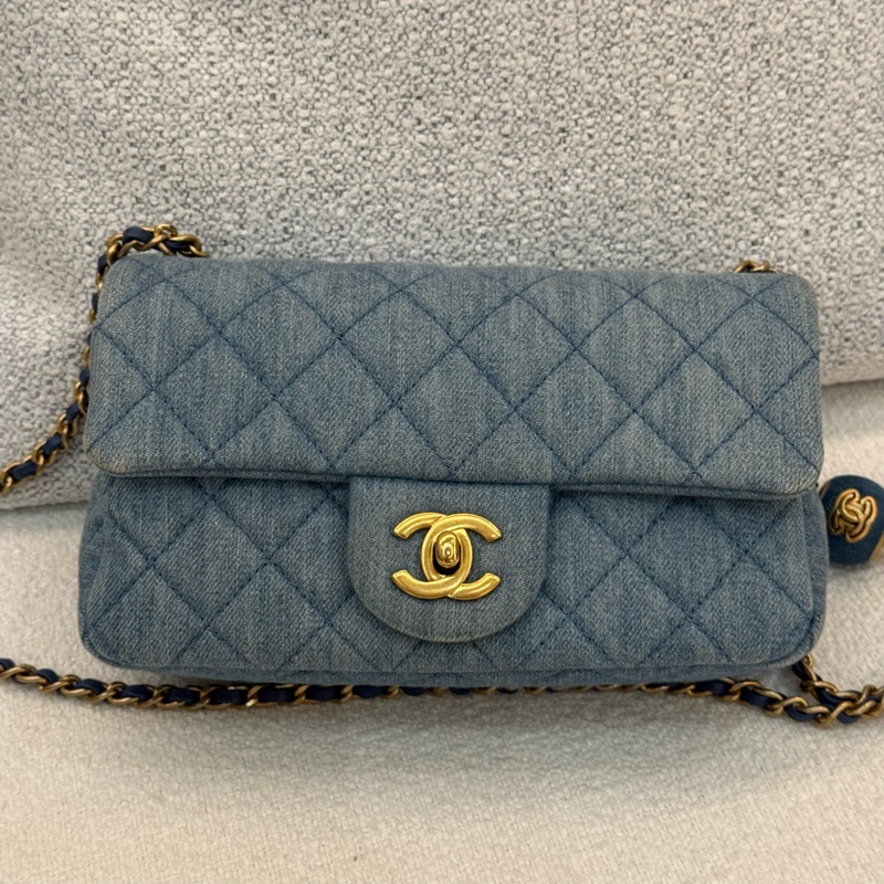 丹寧金球鏈CHANEL MINI COCO 20cm藍色牛仔肩背斜背包-1