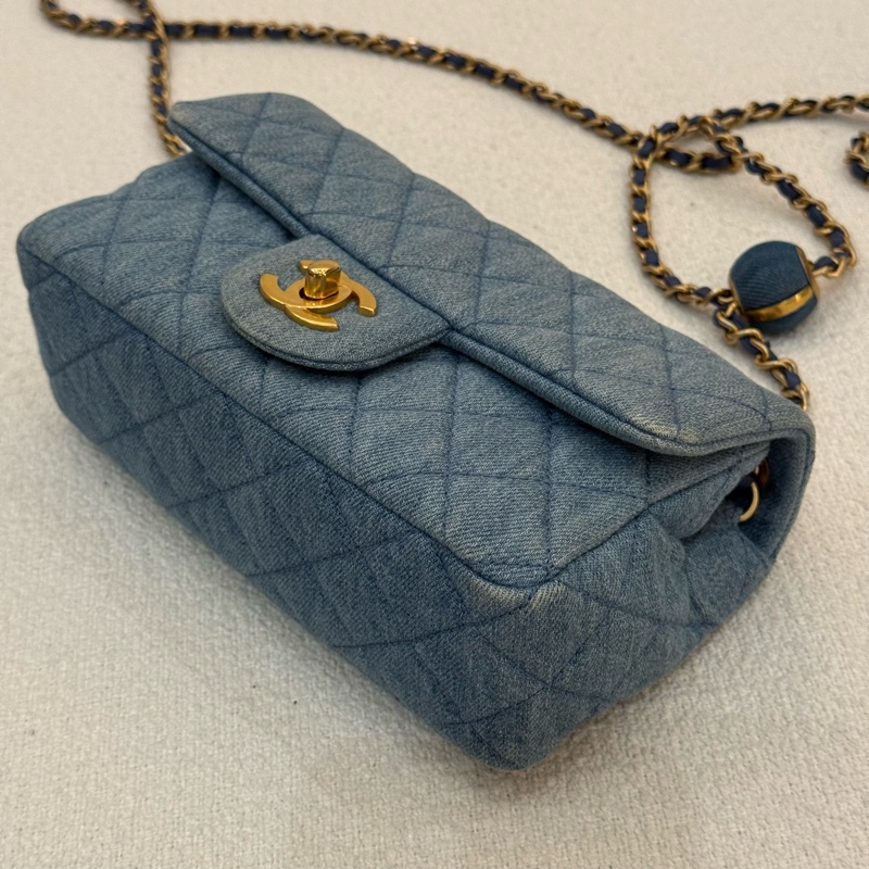 丹寧金球鏈CHANEL MINI COCO 20cm藍色牛仔肩背斜背包-3