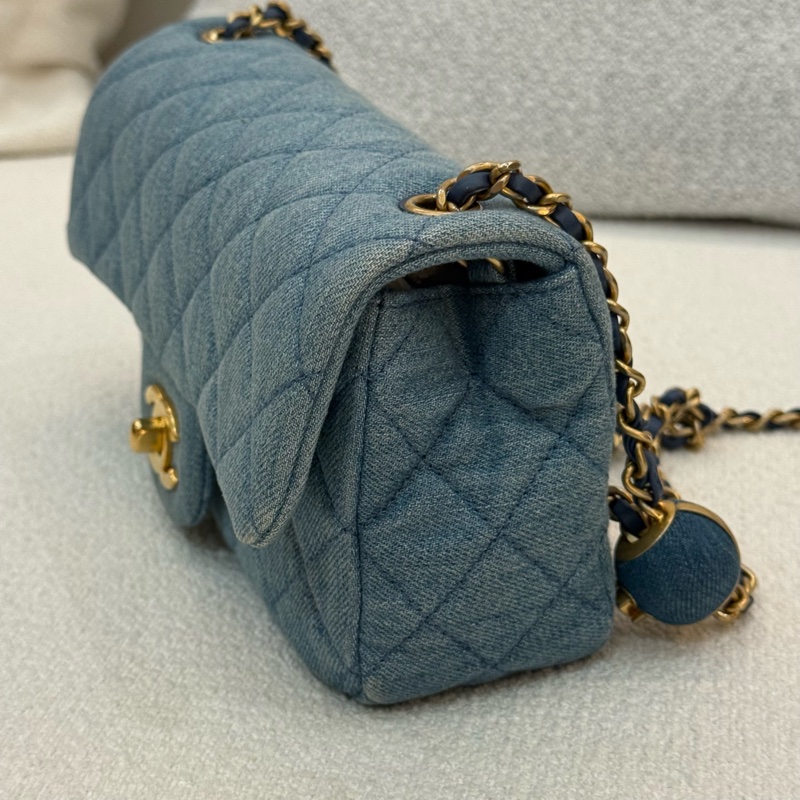 丹寧金球鏈CHANEL MINI COCO 20cm藍色牛仔肩背斜背包-4
