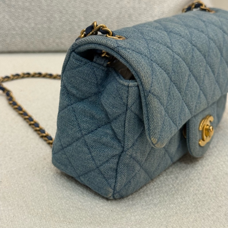 丹寧金球鏈CHANEL MINI COCO 20cm藍色牛仔肩背斜背包-5