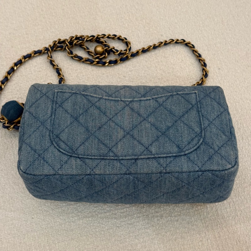 丹寧金球鏈CHANEL MINI COCO 20cm藍色牛仔肩背斜背包-6