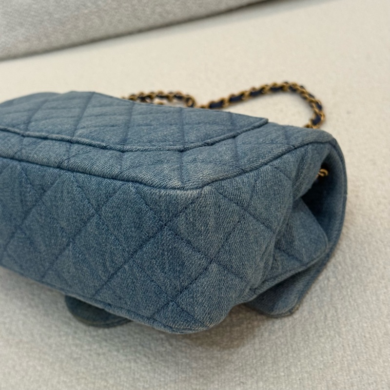 丹寧金球鏈CHANEL MINI COCO 20cm藍色牛仔肩背斜背包-9
