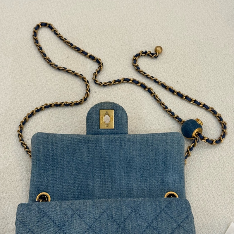 丹寧金球鏈CHANEL MINI COCO 20cm藍色牛仔肩背斜背包-11