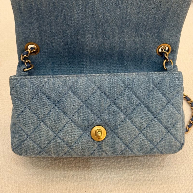 丹寧金球鏈CHANEL MINI COCO 20cm藍色牛仔肩背斜背包-12