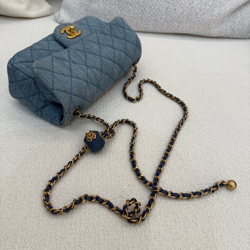 丹寧金球鏈CHANEL MINI COCO 20cm藍色牛仔肩背斜背包-19