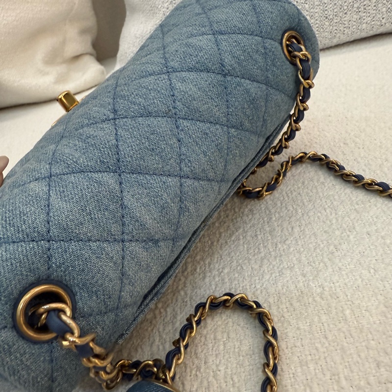 丹寧金球鏈CHANEL MINI COCO 20cm藍色牛仔肩背斜背包-20