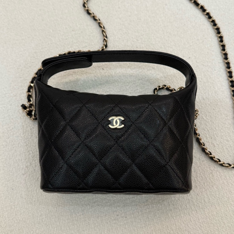 MINI 精美小飯盒CHANEL 全新黑色荔枝牛皮迷你手提斜背包-2