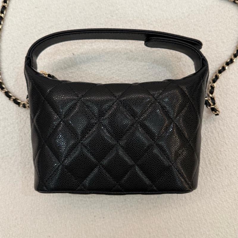 MINI 精美小飯盒CHANEL 全新黑色荔枝牛皮迷你手提斜背包-3