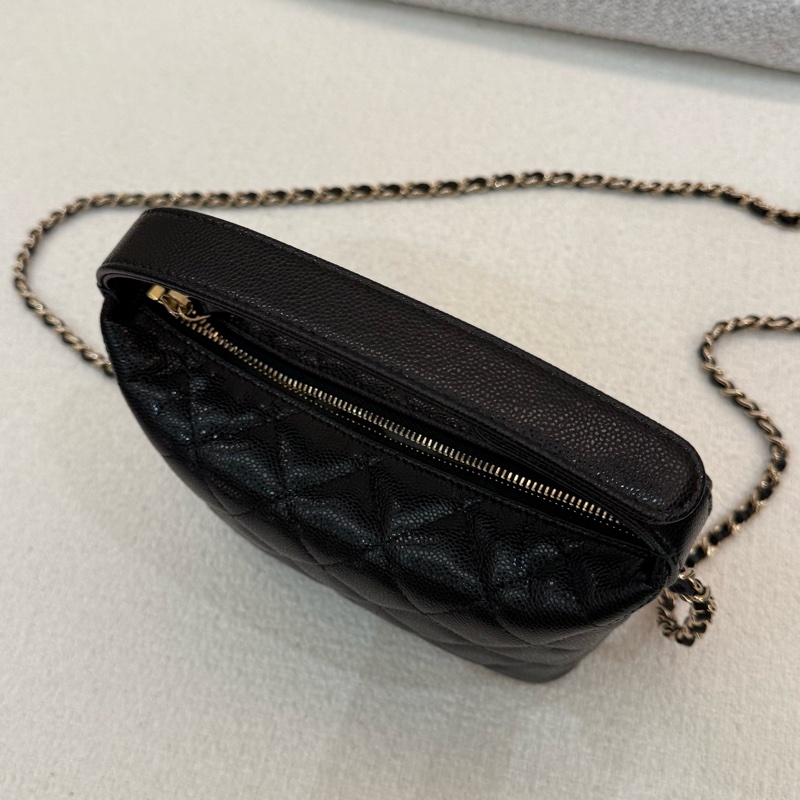 MINI 精美小飯盒CHANEL 全新黑色荔枝牛皮迷你手提斜背包-6