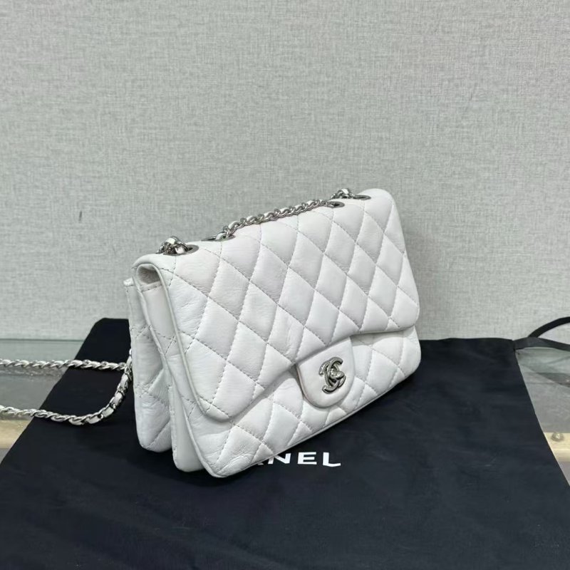 ✨CHANEL 銀扣牛皮季節款CF風琴鍊條包22*14*6 97新配件塵袋-1