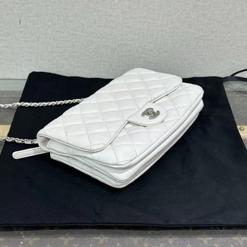 ✨CHANEL 銀扣牛皮季節款CF風琴鍊條包22*14*6 97新配件塵袋-4