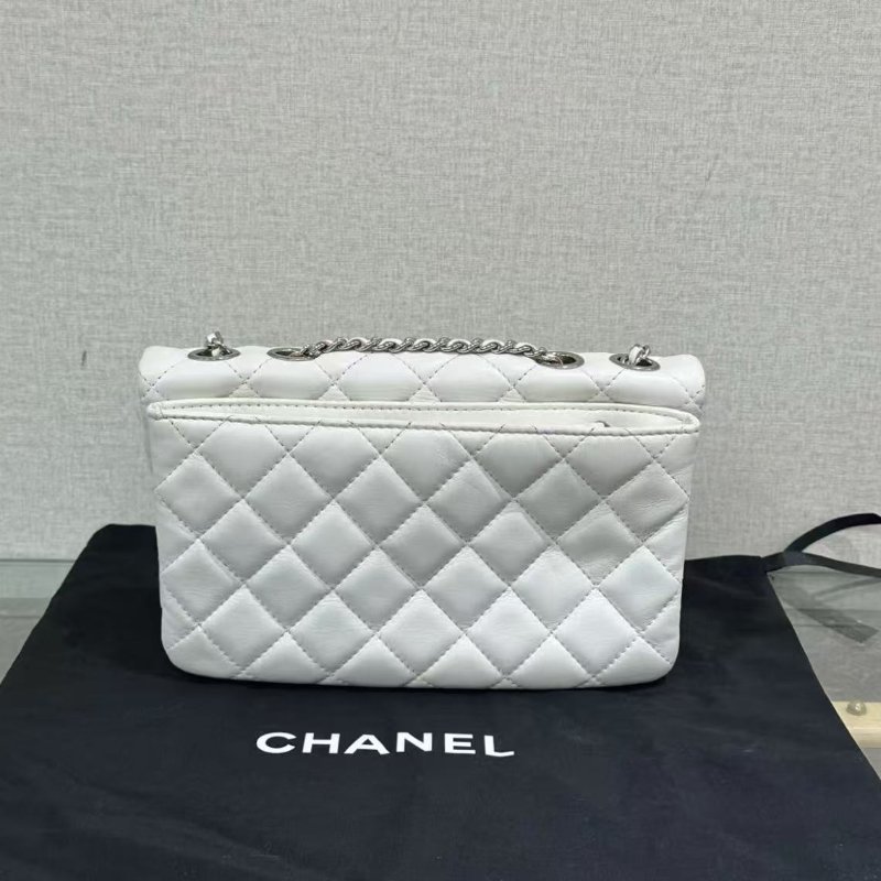 ✨CHANEL 銀扣牛皮季節款CF風琴鍊條包22*14*6 97新配件塵袋-5