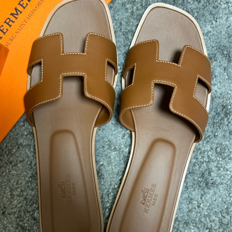 全新Hermes愛馬仕Oran 涼鞋 金棕色39號-0