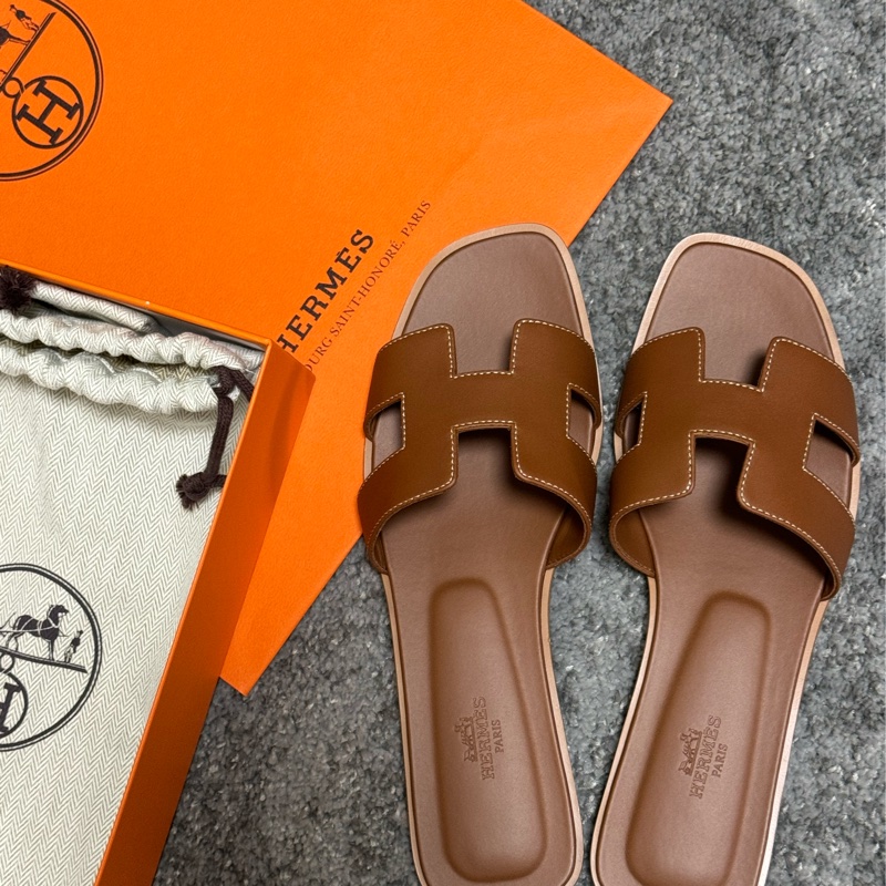 全新Hermes愛馬仕Oran 涼鞋 金棕色39號-1