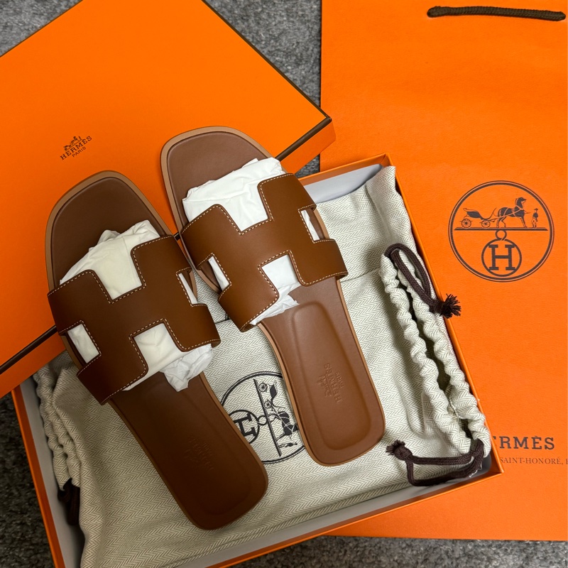 全新Hermes愛馬仕Oran 涼鞋 金棕色39號-2