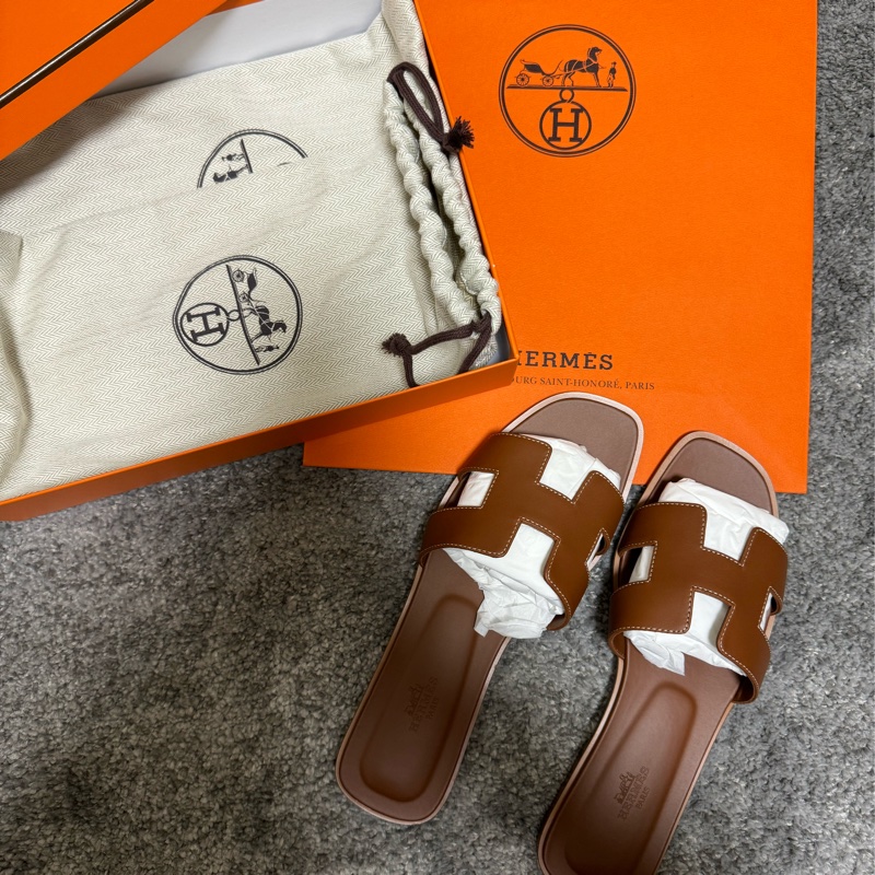 全新Hermes愛馬仕Oran 涼鞋 金棕色39號-3