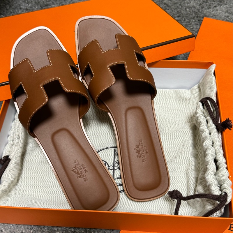 全新Hermes愛馬仕Oran 涼鞋 金棕色39號-5