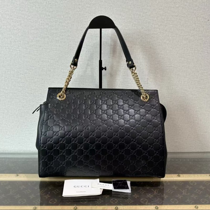 ✨GUCCI 黑金老花滿logo手提肩背購物包 35.5*27*14 98新配件塵袋-0