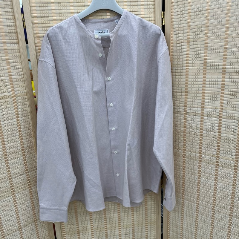 愛馬仕 Hermes CHEMISE BOXY SANS COL 淺灰色男仕長袖襯衫 40碼(15 3/4)全新有吊牌-0