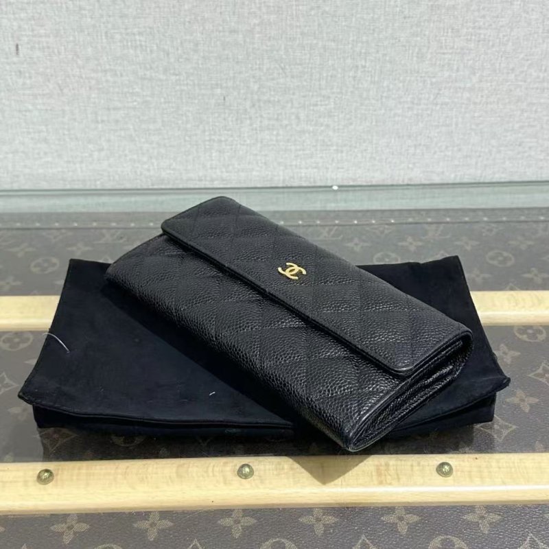 ✨CHANEL 黑金荔枝牛皮長板手拿錢包19*10*2  98新配件塵袋盒子保卡-1