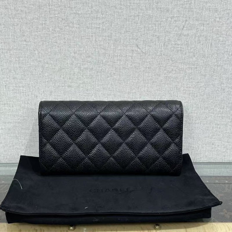 ✨CHANEL 黑金荔枝牛皮長板手拿錢包19*10*2  98新配件塵袋盒子保卡-4