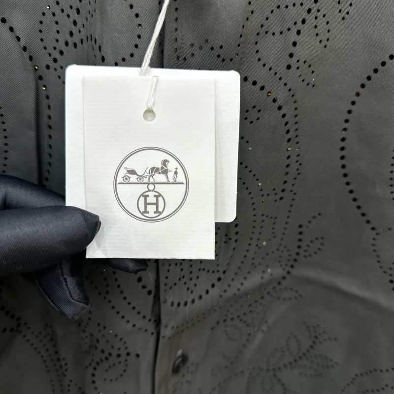 愛馬仕 Hermes 黑色長袖真絲鏤空襯衫 38碼(15) 全新有吊牌 CHEMISE BOXY IMPRIMEE 編號456540HQ2O38-13