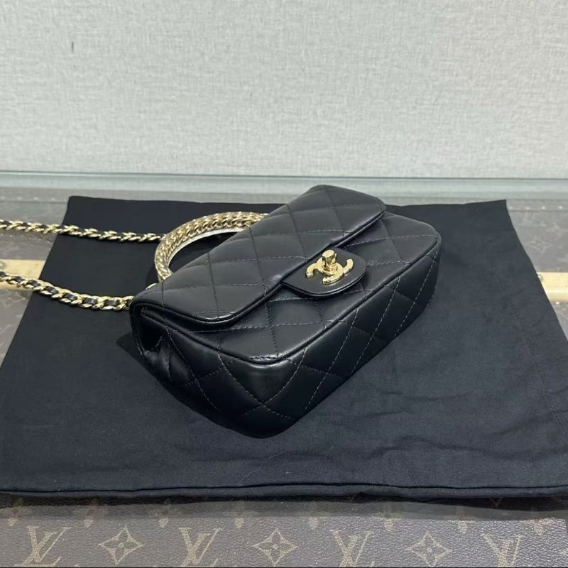 ✨CHANEL 24S黑金壓克力手柄大mini鍊條包18*12*6  全新配件塵袋盒子-3