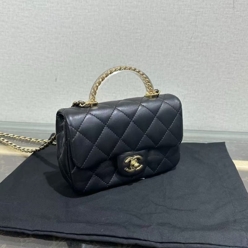 ✨CHANEL 24S黑金壓克力手柄大mini鍊條包18*12*6  全新配件塵袋盒子-5