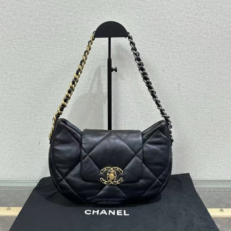 ✨CHANEL 24C新款黑金19bag系列hobo肩背包 25*20*7 99新配件塵袋-0