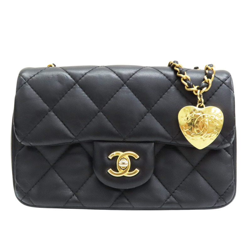 黑色 羊皮 Mini coco 鍊帶 肩背包 金扣 AS3456-0