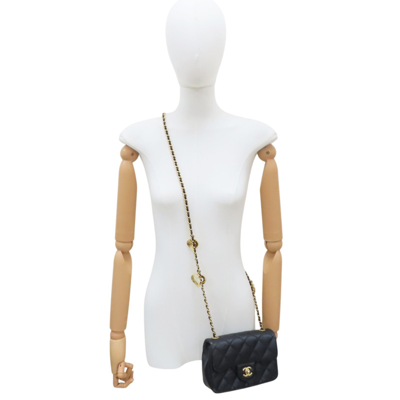 黑色 羊皮 Mini coco 鍊帶 肩背包 金扣 AS3456-7