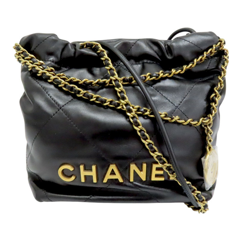 黑色 菱格紋 皮革 22 mini 兩用包 AS3980-0